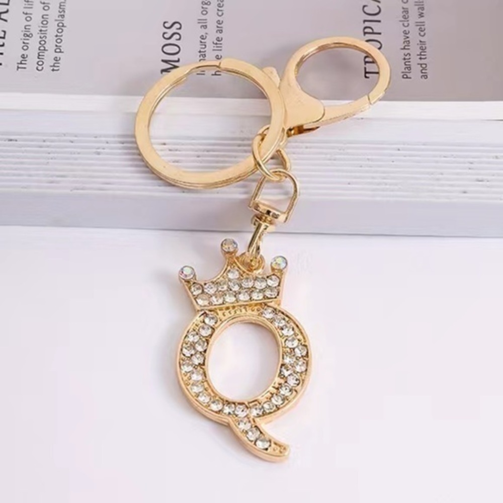 Fashion Key Chain English Alphabet letter Q Metal & Rhinestone gold